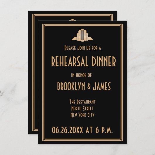 Art Deco Great Gatsby Wedding Probe lädt ein Einladung (Vorne/Hinten)