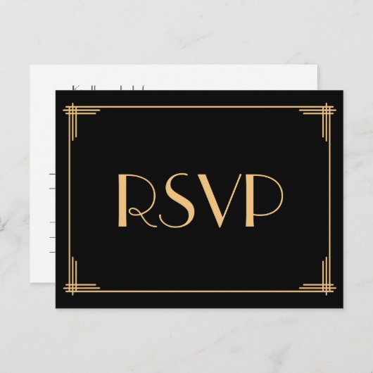 Art Deco Great Gatsby Wedding RSVP Postkarten (Vorne/Hinten)