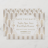 Art Deco Great Gatsby White Gold Save the Date (Vorne/Hinten)