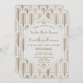 Art Deco Great Gatsby White Gold Wedding Einladung (Vorne/Hinten)
