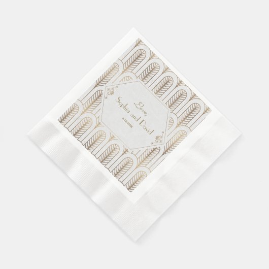 Art Deco Great Gatsby White Gold Wedding Serviette (Ecke)