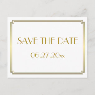 Art Deco Great Gatsby White Save the Date Postcard Ankündigungspostkarte