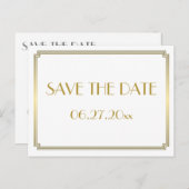Art Deco Great Gatsby White Save the Date Postcard Ankündigungspostkarte (Vorne/Hinten)
