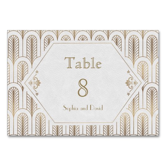 Art Deco Great Gatsby White Wedding Tischnummer (Vorderseite)