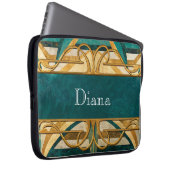 Art Deco Green and Gold Stripes Personalized Laptopschutzhülle (Vorne Rechts)