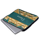 Art Deco Green and Gold Stripes Personalized Laptopschutzhülle (Vorne Knopf)