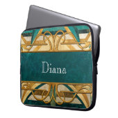 Art Deco Green and Gold Stripes Personalized Laptopschutzhülle (Vorderseite Links)