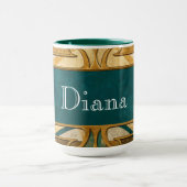 Art Deco Green and Gold Stripes Personalized Tasse (Zentrum)