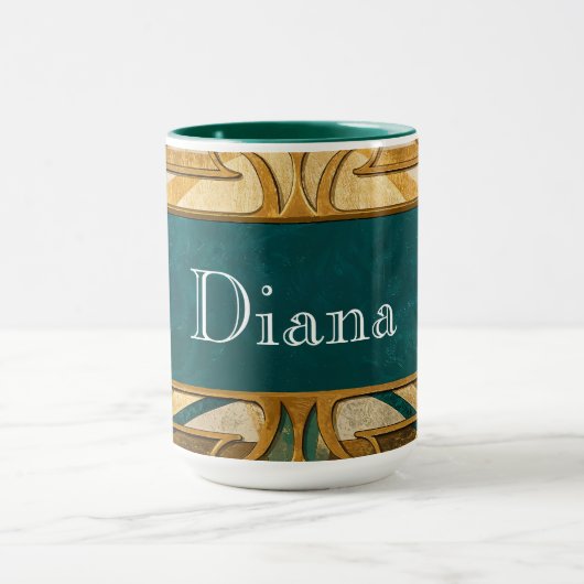 Art Deco Green and Gold Stripes Personalized Tasse (Zentrum)