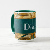 Art Deco Green and Gold Stripes Personalized Tasse (Vorderseite Links)