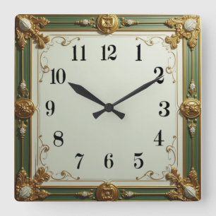 Art Deco Green Elegante Quadratische Wanduhr