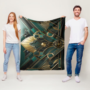 Art Deco Green Gold Black Art Nouveau Fleecedecke