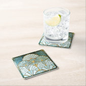 Art Deco Green Gold Elegant Fan Pattern Rechteckiger Pappuntersetzer (Vor Ort)