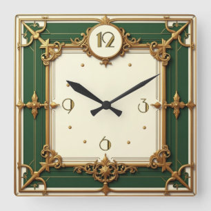 Art Deco Green Quadratische Wanduhr
