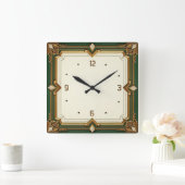 Art Deco Green Quadratische Wanduhr (Zuhause)