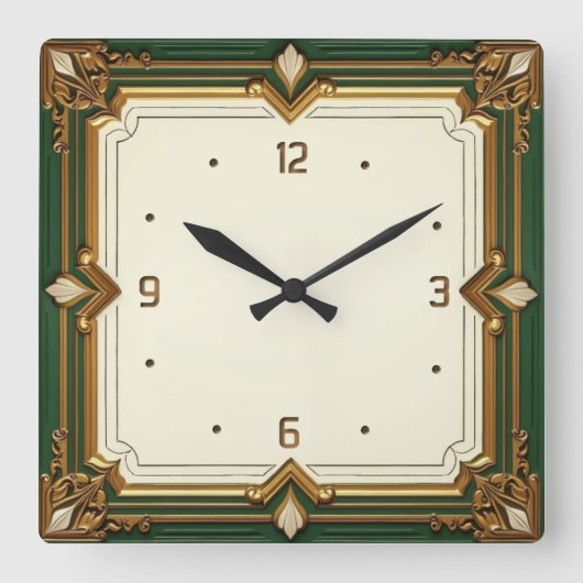 Art Deco Green Quadratische Wanduhr (Vorderseite)