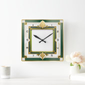 Art Deco Green Quadratische Wanduhr (Zuhause)