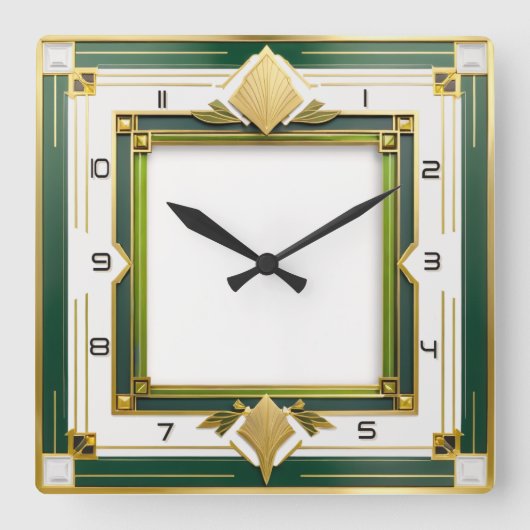 Art Deco Green Quadratische Wanduhr (Vorderseite)