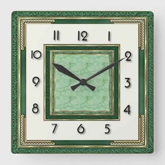 Art Deco Green Quadratische Wanduhr (Vorderseite)