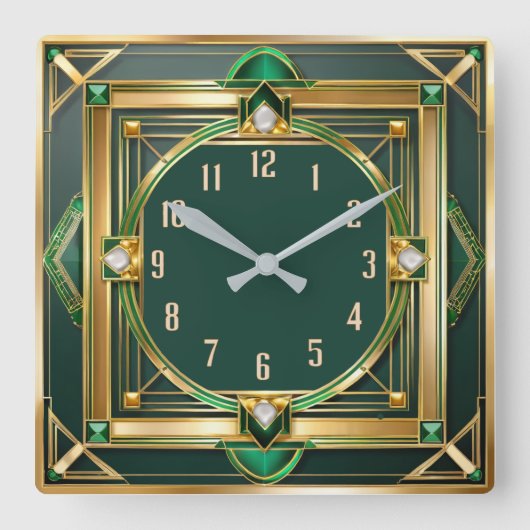 Art Deco Green Quadratische Wanduhr (Vorderseite)