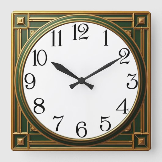 Art Deco Green Quadratische Wanduhr (Vorderseite)