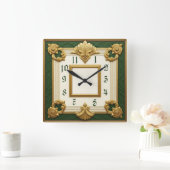 Art Deco Green Quadratische Wanduhr (Zuhause)