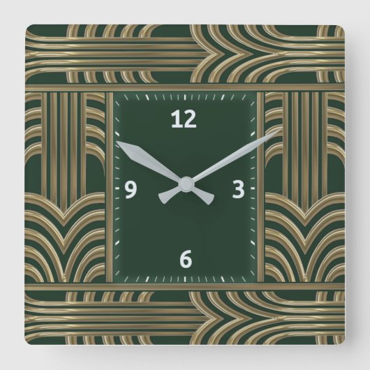 Art Deco Green Quadratische Wanduhr (Vorderseite)