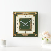 Art Deco Green Quadratische Wanduhr (Zuhause)