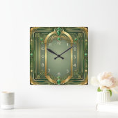 Art Deco Green Quadratische Wanduhr (Zuhause)