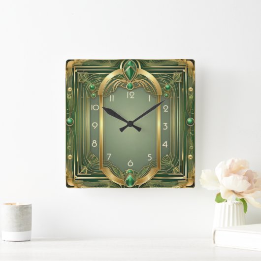 Art Deco Green Quadratische Wanduhr (Zuhause)