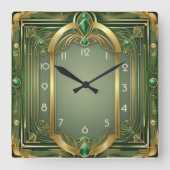 Art Deco Green Quadratische Wanduhr (Vorderseite)