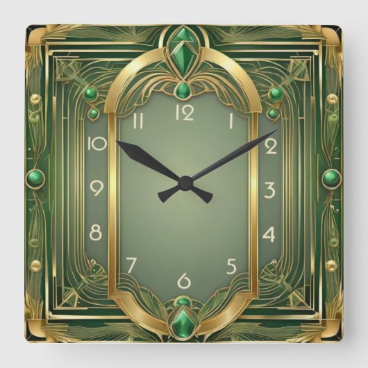 Art Deco Green Quadratische Wanduhr (Vorderseite)