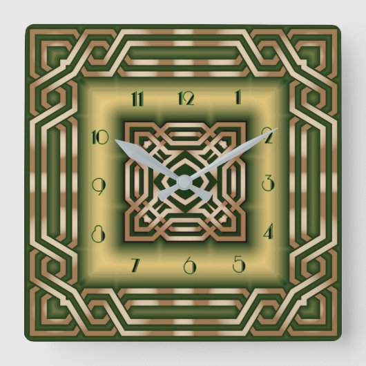 Art Deco Green Quadratische Wanduhr (Vorderseite)