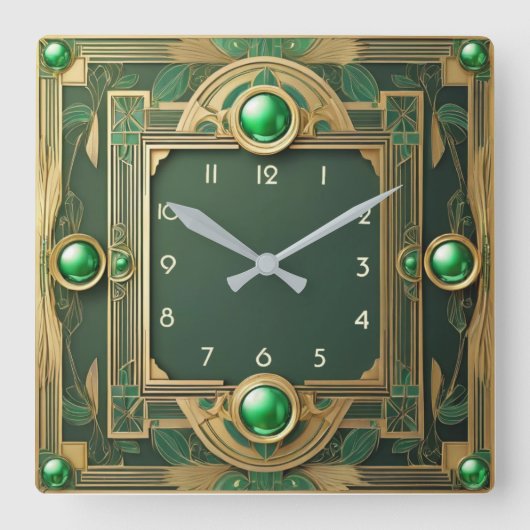 Art Deco Green Quadratische Wanduhr (Vorderseite)
