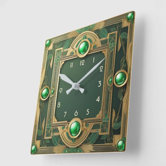 Art Deco Green Quadratische Wanduhr (Winkel)