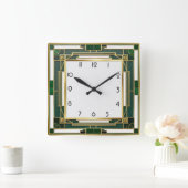 Art Deco Green Quadratische Wanduhr (Zuhause)