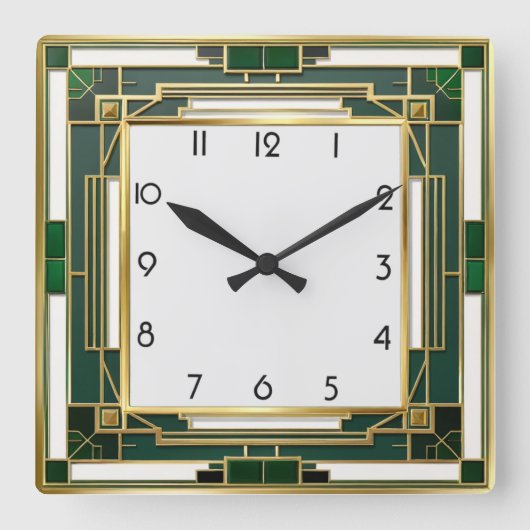 Art Deco Green Quadratische Wanduhr (Vorderseite)