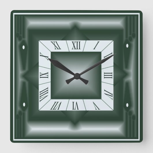 Art Deco Green Quadratische Wanduhr (Vorderseite)