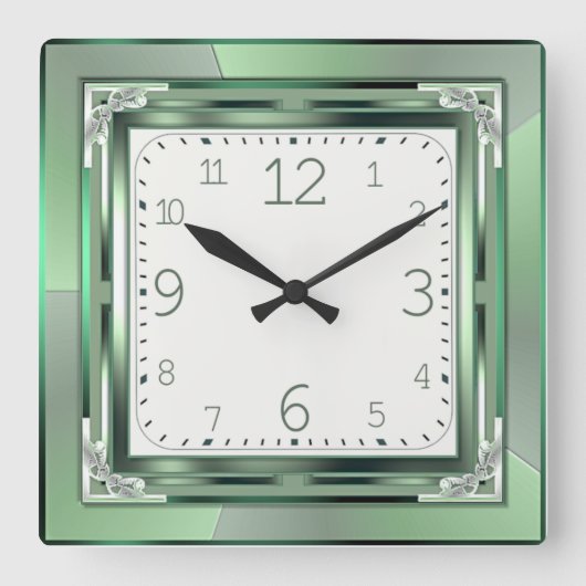 Art Deco green Quadratische Wanduhr (Vorderseite)