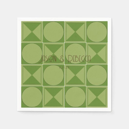 Art Deco Green Retro Geometric Mit Monogramm Weddi Serviette (Vorderseite)