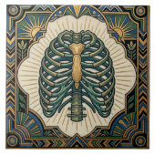 Art Deco Green Ribcage Skeleton Anatomical Fliese (Vorderseite)