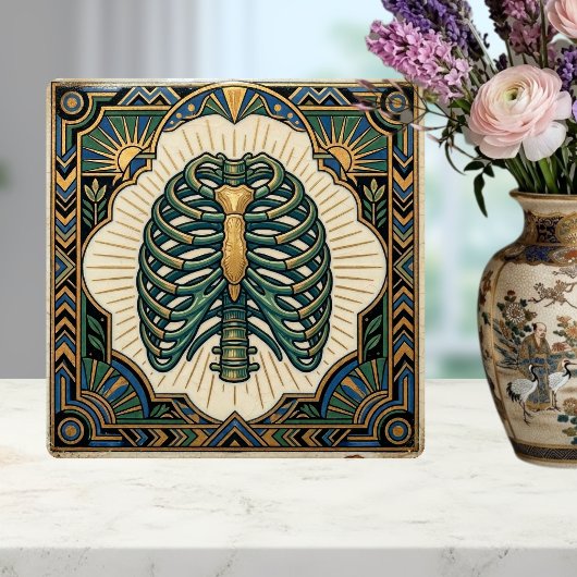 Art Deco Green Ribcage Skeleton Anatomical Fliese