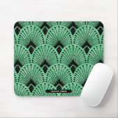 Art Deco Green Schwarz-weiß Retro Pfauenmuster Mousepad (Mit Mouse)