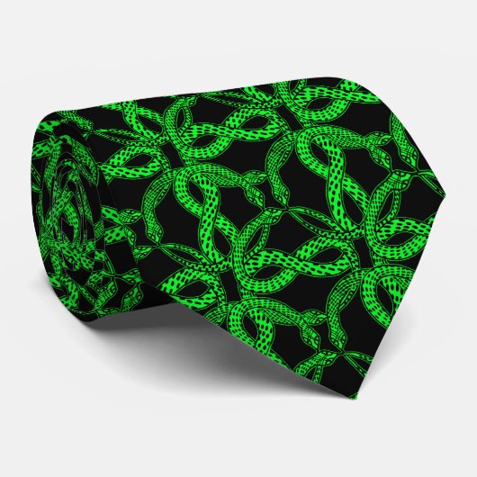 Art Deco Green Snake Pattern Krawatte (Gerollt)