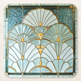 Art Deco Grün Gold Elegantes Fächer-Muster Rechteckiger Pappuntersetzer