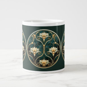 Art Deco Grün Gold Weiß Vintage-Look Jumbo-Tasse