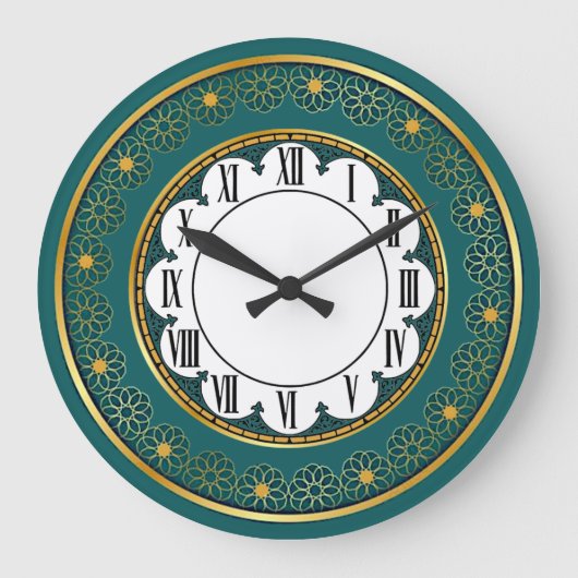 Art Deco Grün Große Wanduhr (Vorderseite)