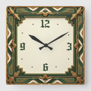 Art Deco Grün Quadratische Wanduhr