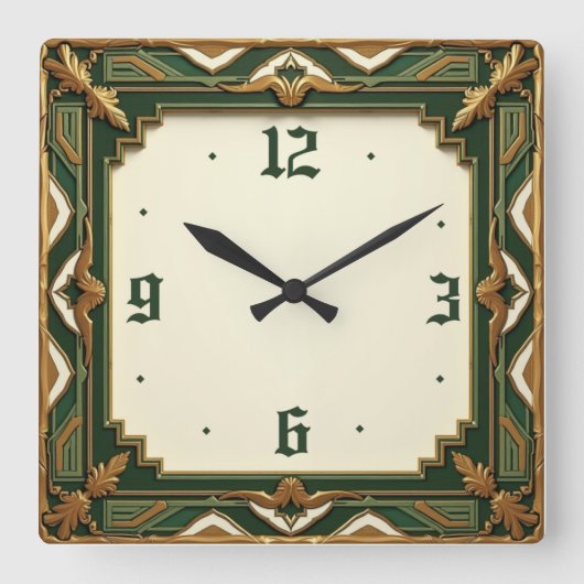 Art Deco Grün Quadratische Wanduhr (Vorderseite)