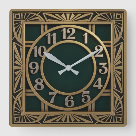 Art Deco Grün Quadratische Wanduhr (Vorderseite)